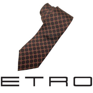 ETRO Milano Necktie Neck Brown with Red Arabesque Print 100% Silk Made in Italy